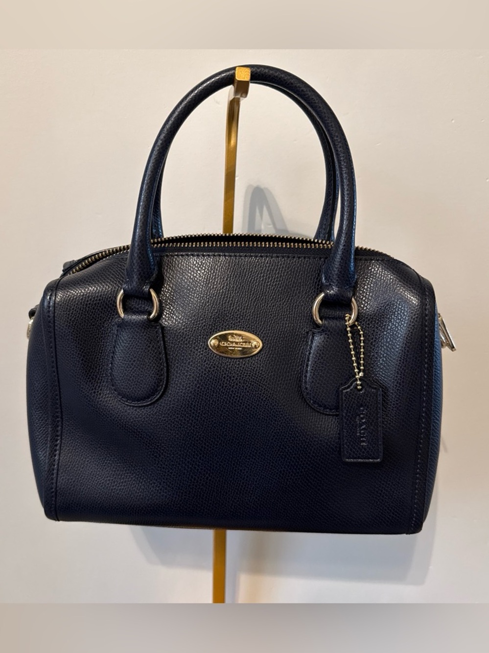 Coach mini Bennett Pebbled Leather Satchel Bag in Navy